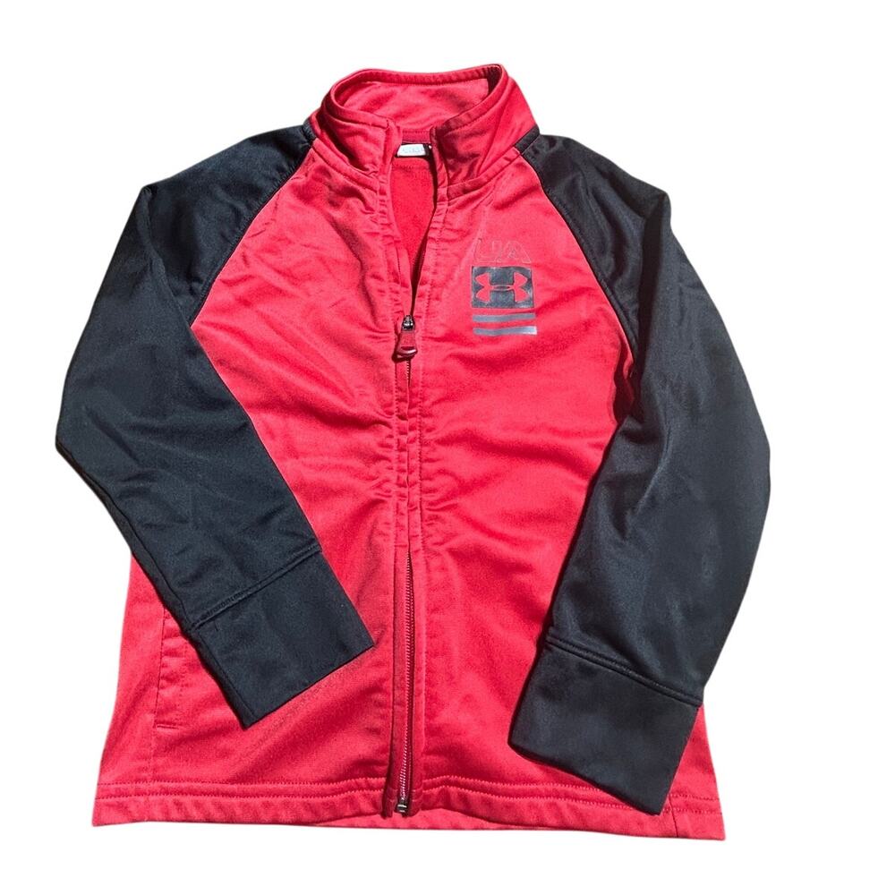 Under Armour Red and Black full zip athletic jacket raglan sleeves sz 4